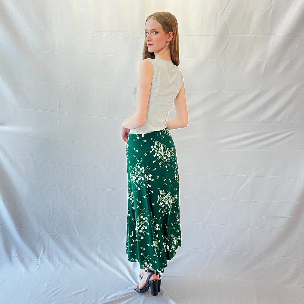 Reformation Green Floral Midi Skirt